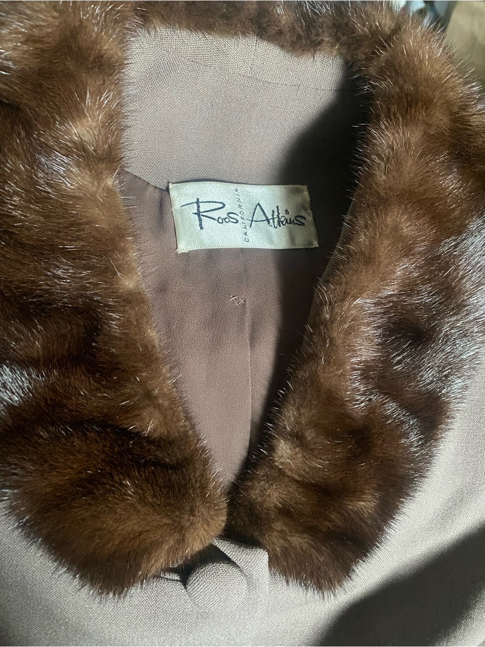 Vintage Roos Atkins Forstmann Wool Jacket with Real Fur Collar Brown M L